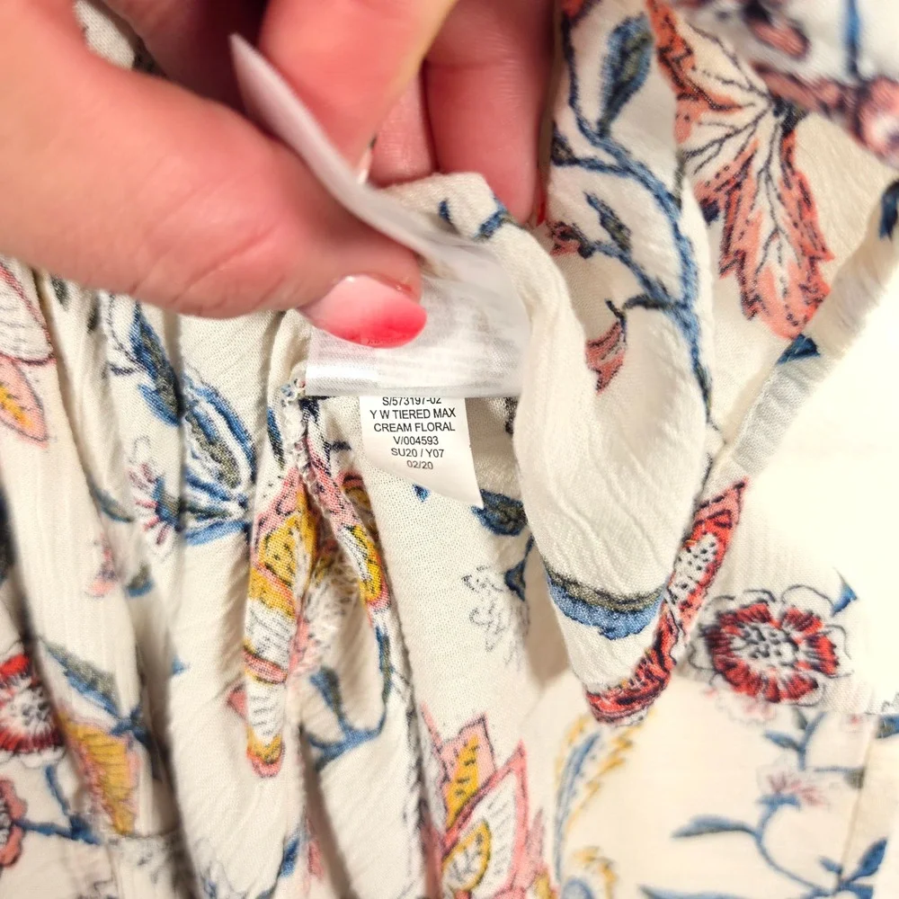 Old Navy Tiered Maxi‎ Dress Girls XL 14 Cream Floral Cottagecore Boho Coastal